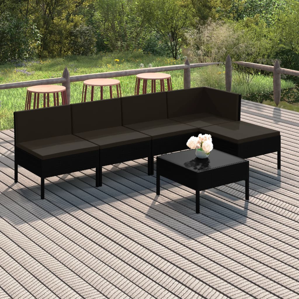 6 Piece Patio Lounge Set with Cushions Poly Rattan Black