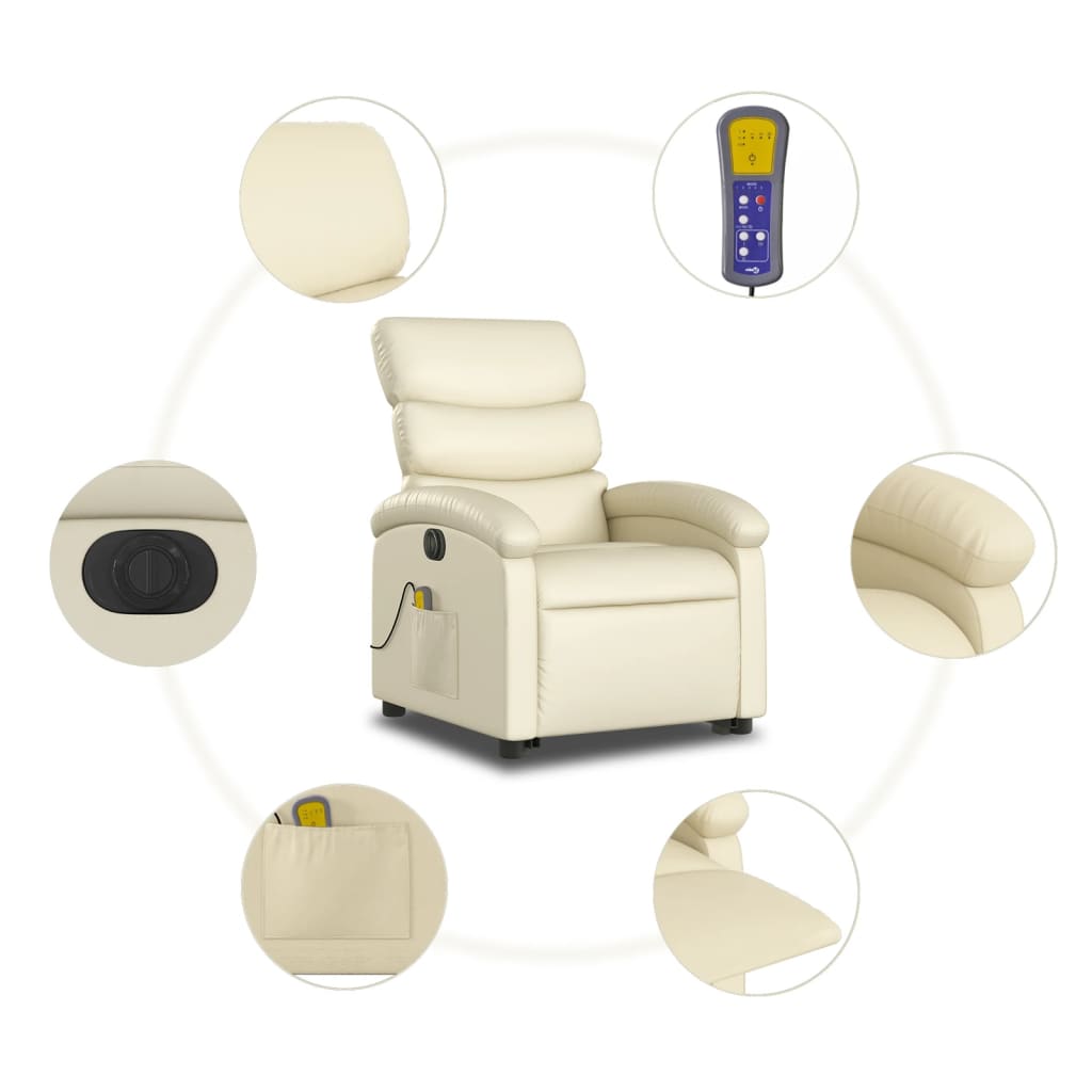 Electric Stand up Massage Recliner Chair Cream Faux Leather