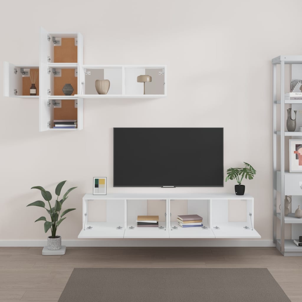 7 Piece TV Stand Set White Engineered Wood