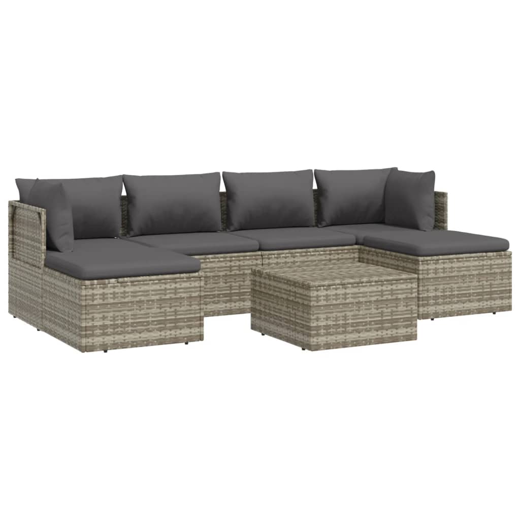 7 Piece Patio Lounge Set with Cushions Gray Poly Rattan