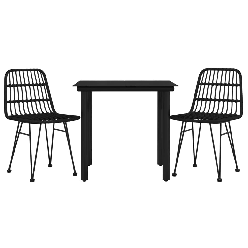 3 Piece Patio Dining Set Black Poly Rattan