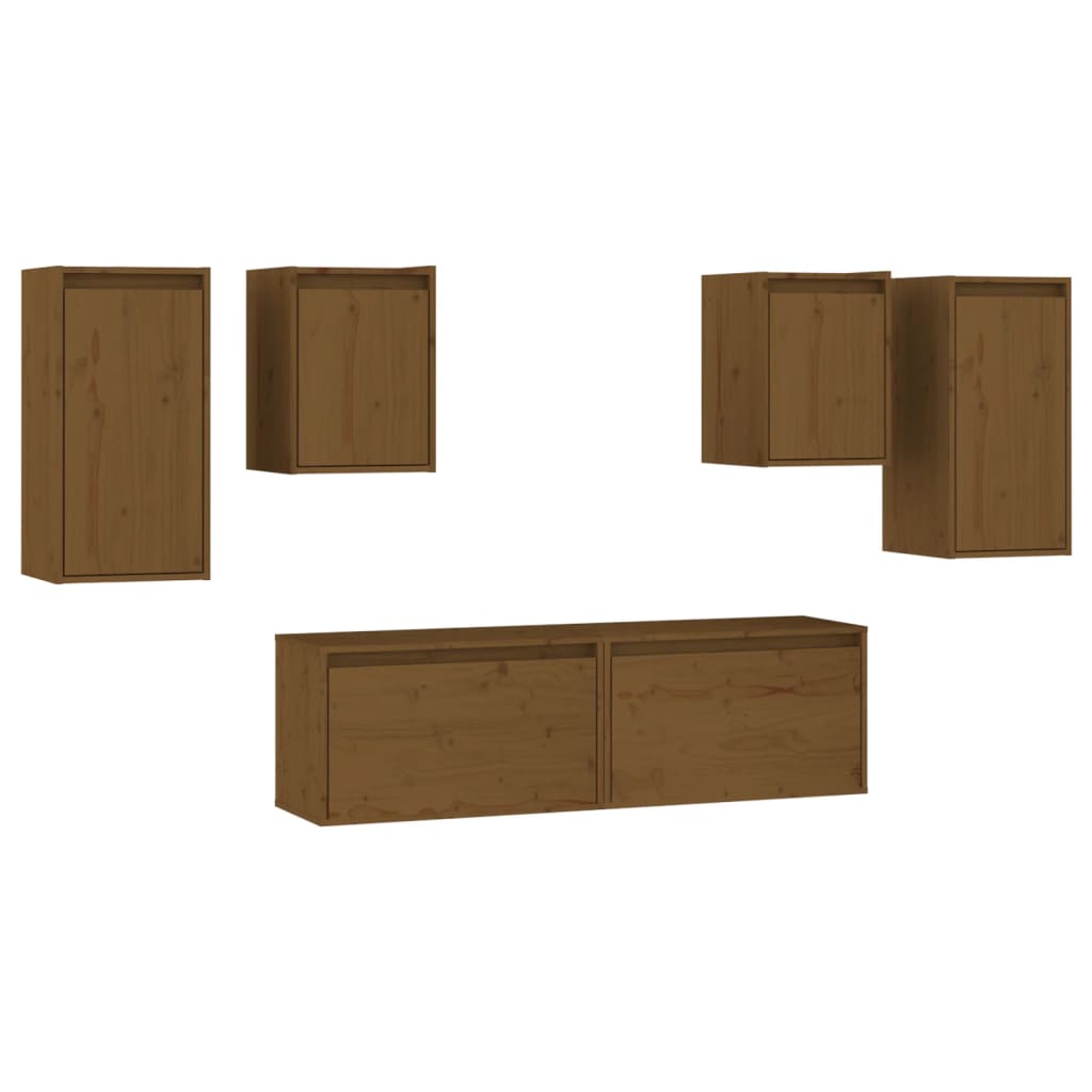 TV Stands 6 Pcs Honey Brown Solid Wood Pine