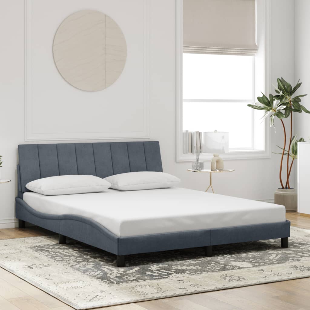 Bed Frame without Mattress Dark Gray 59.8"x79.9" Velvet