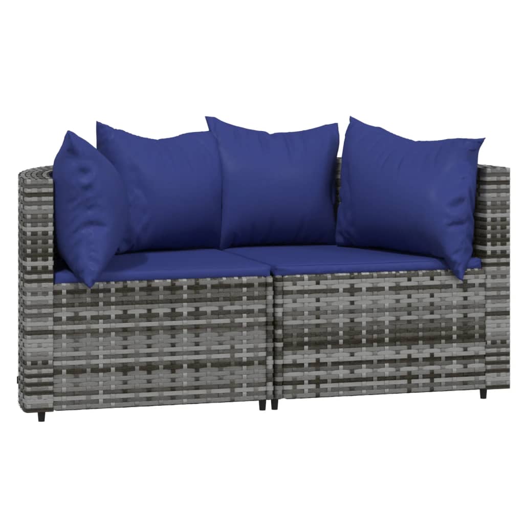 Patio Corner Sofas with Cushions 2 pcs Gray Poly Rattan