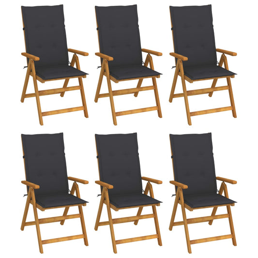 Folding Patio Chairs 6 pcs with Cushions Solid Acacia Wood