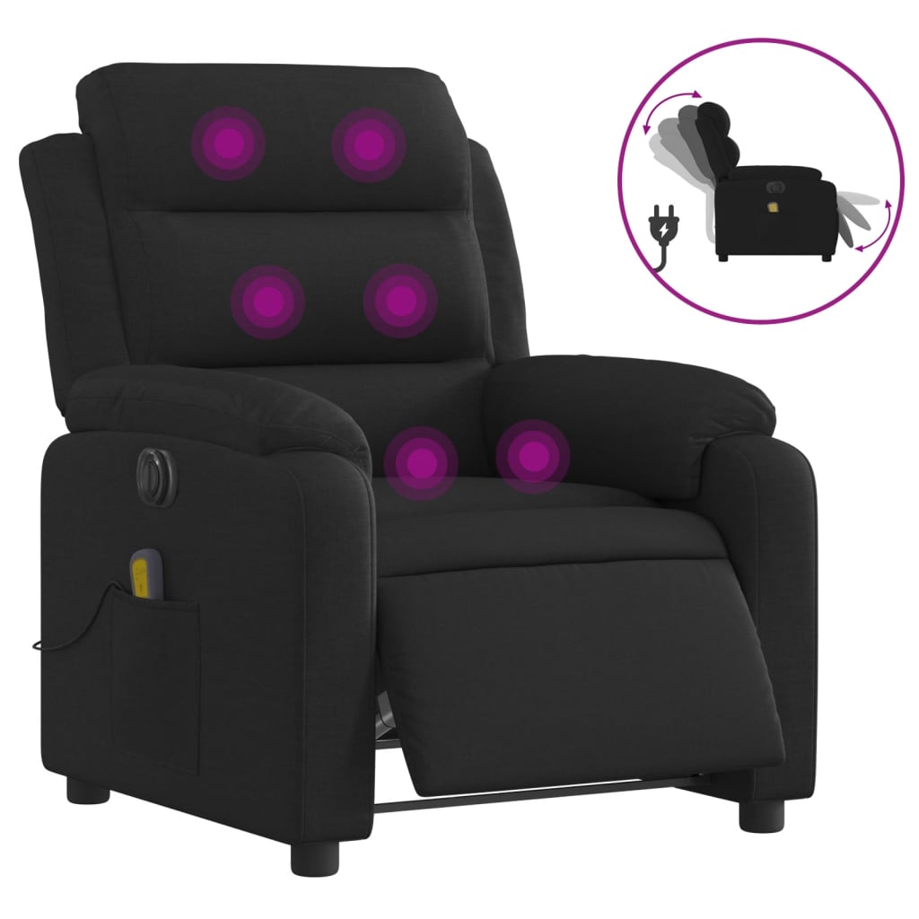 Electric Massage Recliner Chair Black Fabric