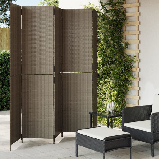 Room Divider 5 Panels Gray Poly Rattan