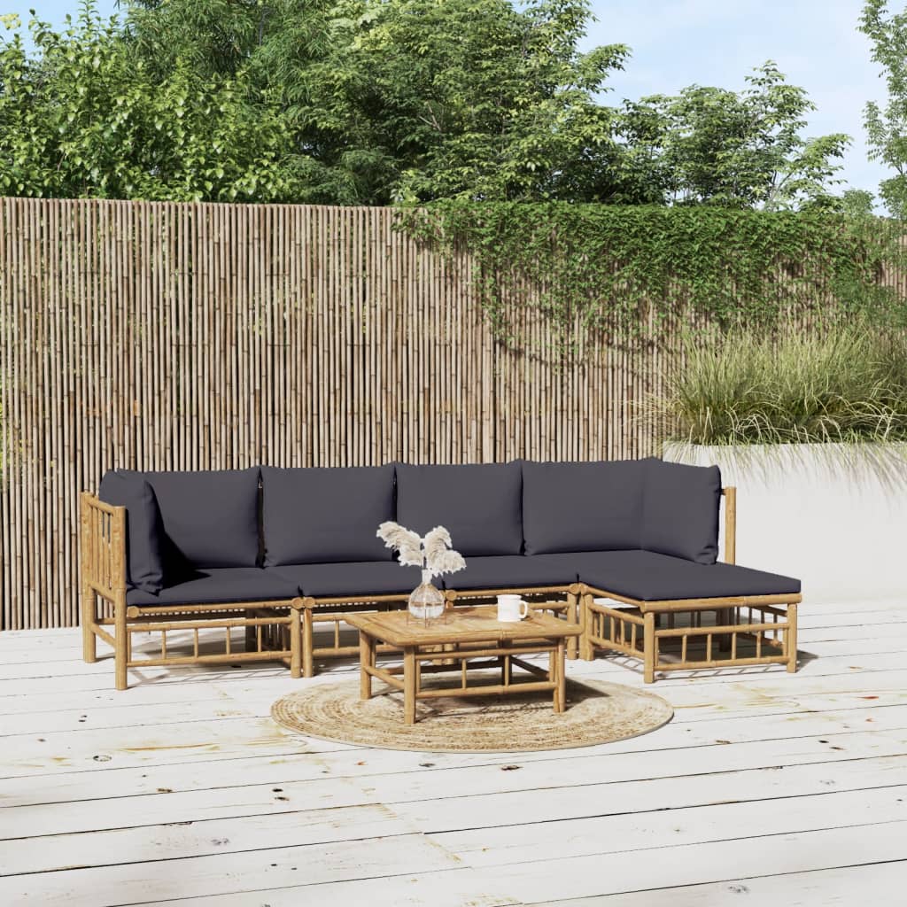 6 Piece Patio Lounge Set with Dark Gray Cushions Bamboo