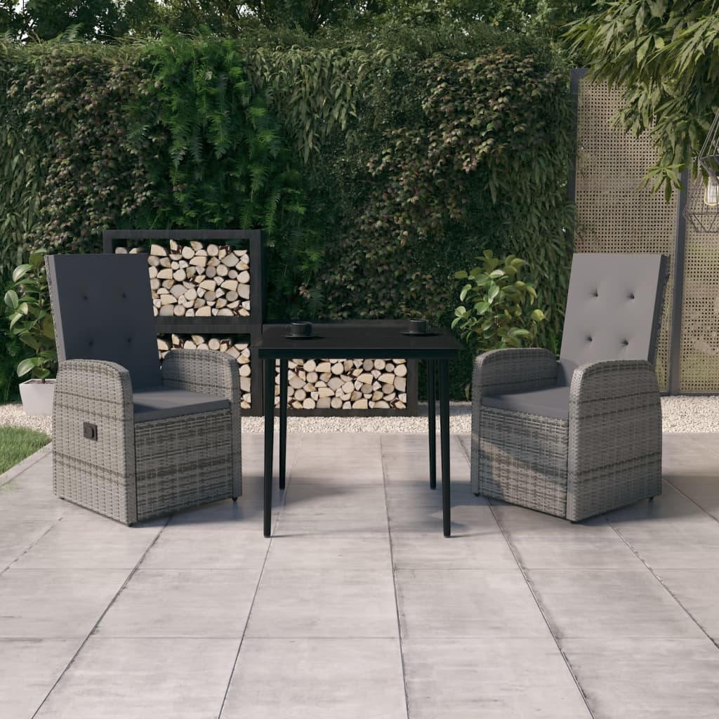 3 Piece Patio Dining Set with Cushions Gray