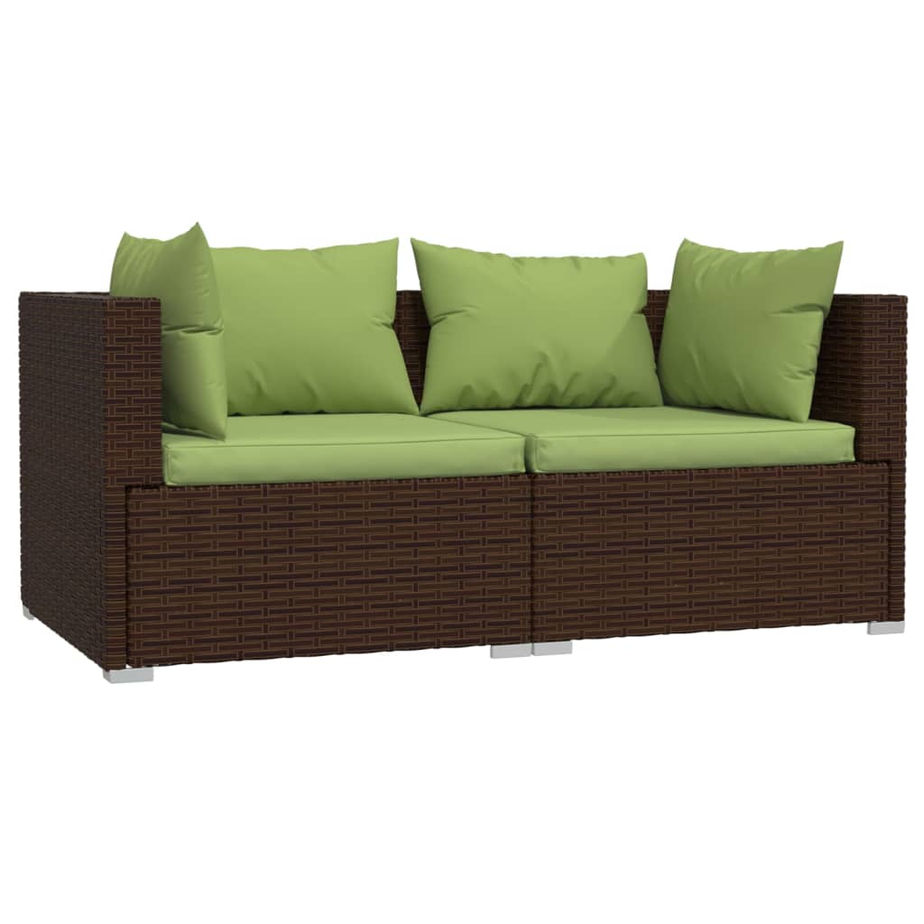 3 Piece Patio Lounge Set with Cushions Brown Poly Rattan