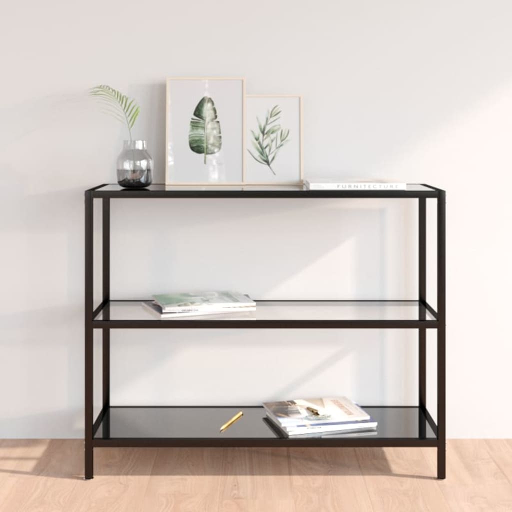 Shelf Transparent and Black Marble 39.4"x14.2"x35.4" Tempered Glass