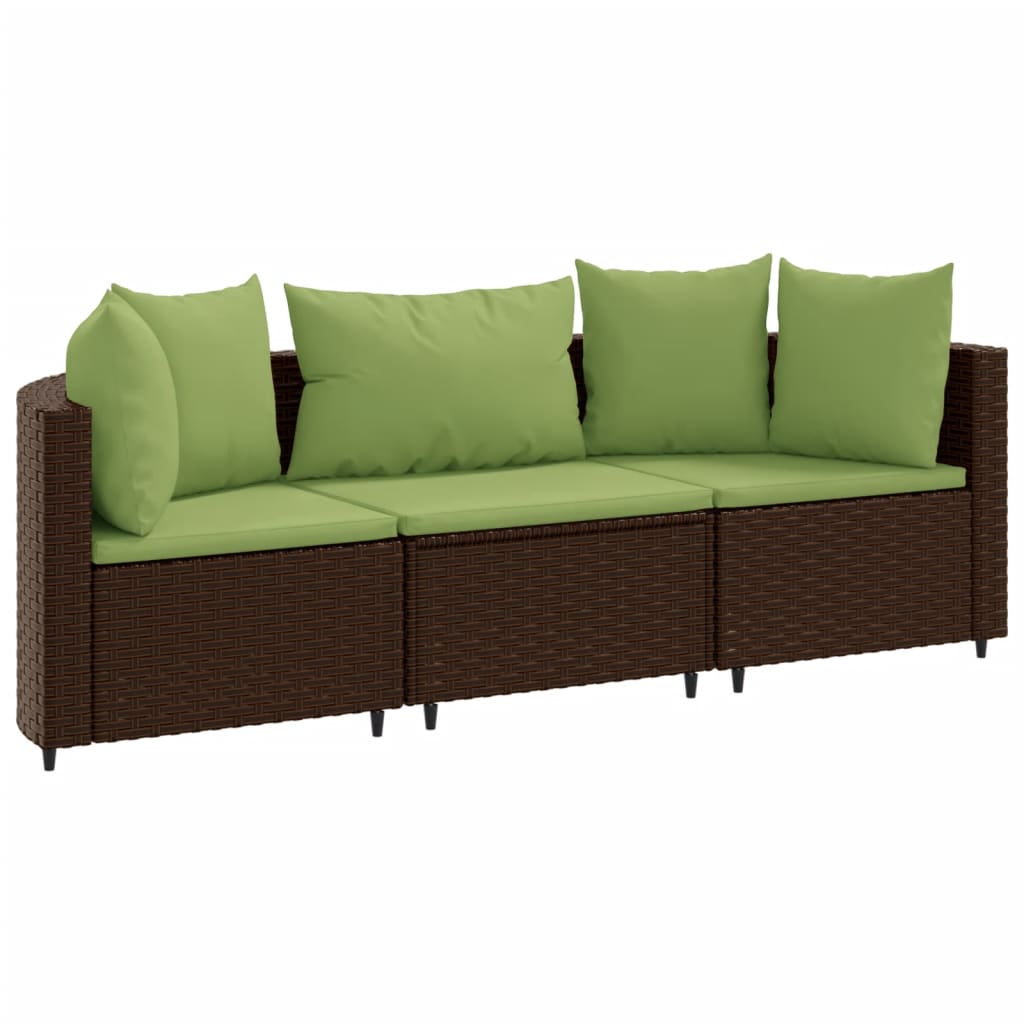 3 Piece Patio Sofa Set with Cushions Brown Poly Rattan