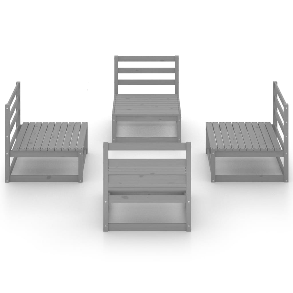 4 Piece Patio Lounge Set Gray Solid Pinewood