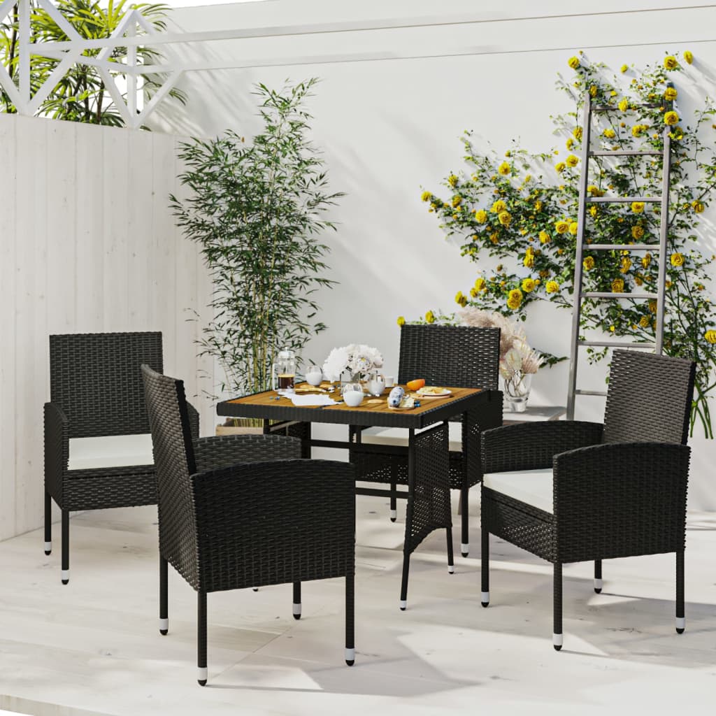 5 Piece Patio Dining Set Poly Rattan Black