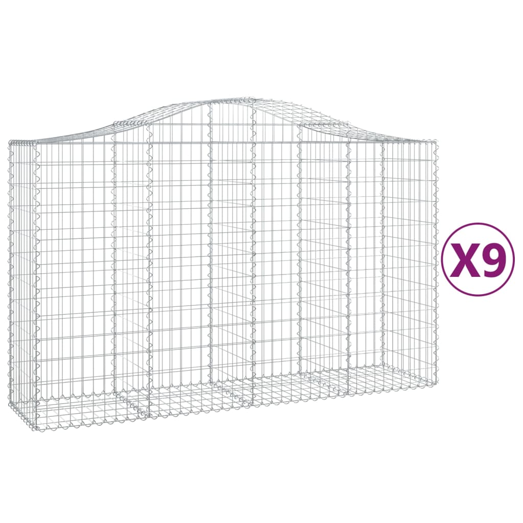 Arched Gabion Baskets 9 pcs 78.7"x19.7"x47.2"/55.1" Galvanized Iron