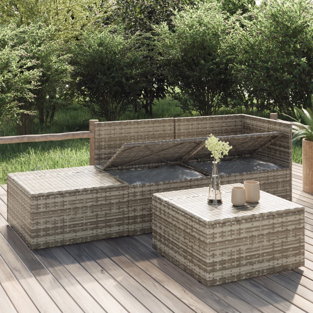 4 Piece Patio Lounge Set with Cushions Gray Poly Rattan