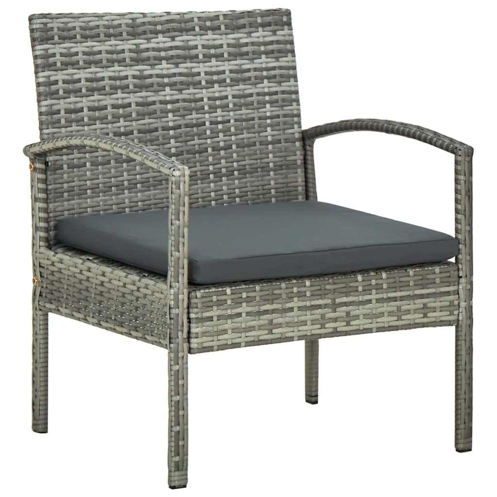 3 Piece Bistro Set with Cushions Poly Rattan Gray