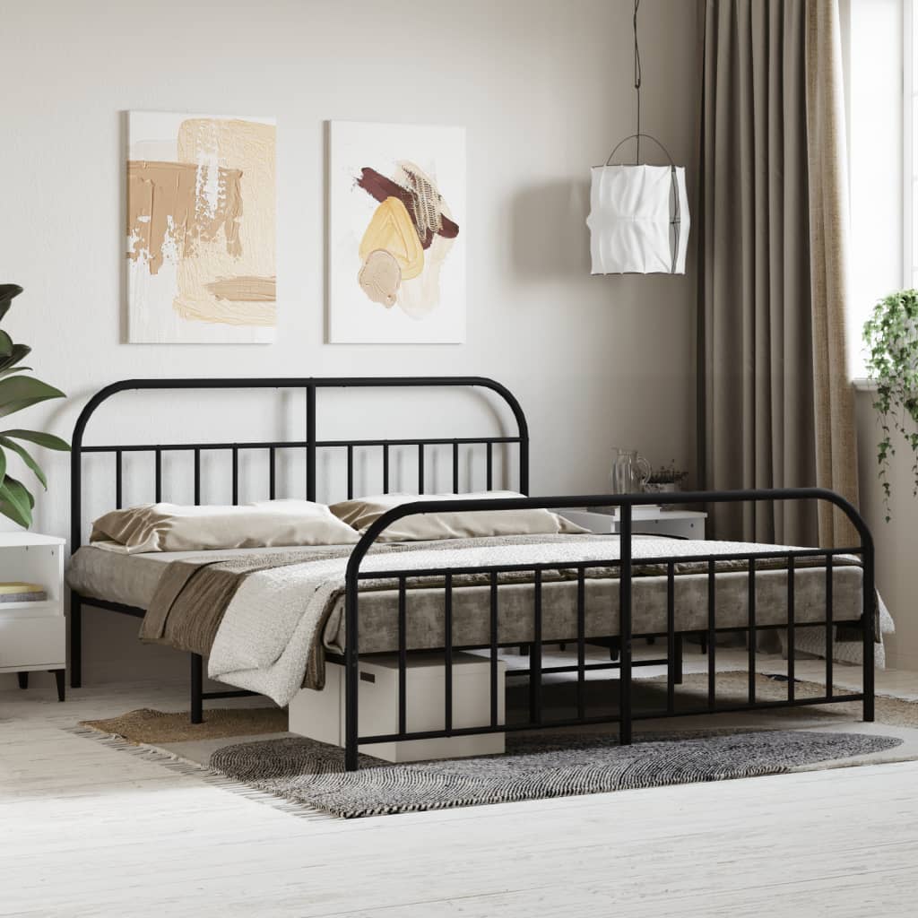 Metal Bed Frame without Mattress with Footboard Black 72"x83.9"