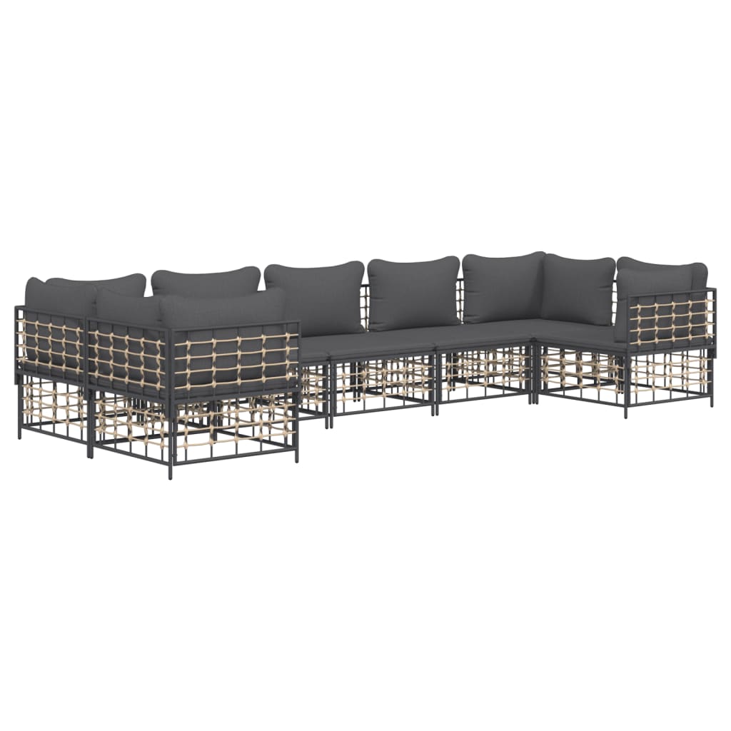 7 Piece Patio Lounge Set with Cushions Anthracite Poly Rattan