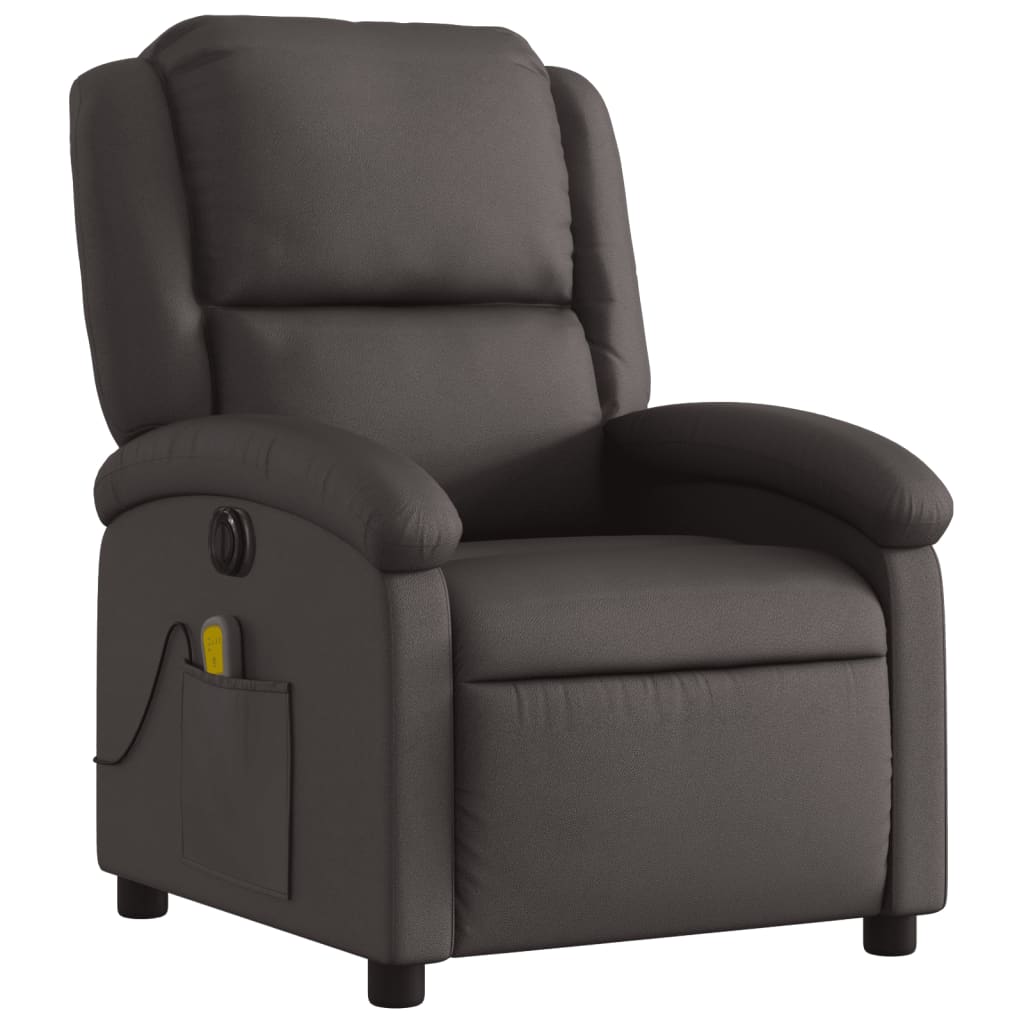 Electric Massage Recliner Chair Dark Brown Real Leather