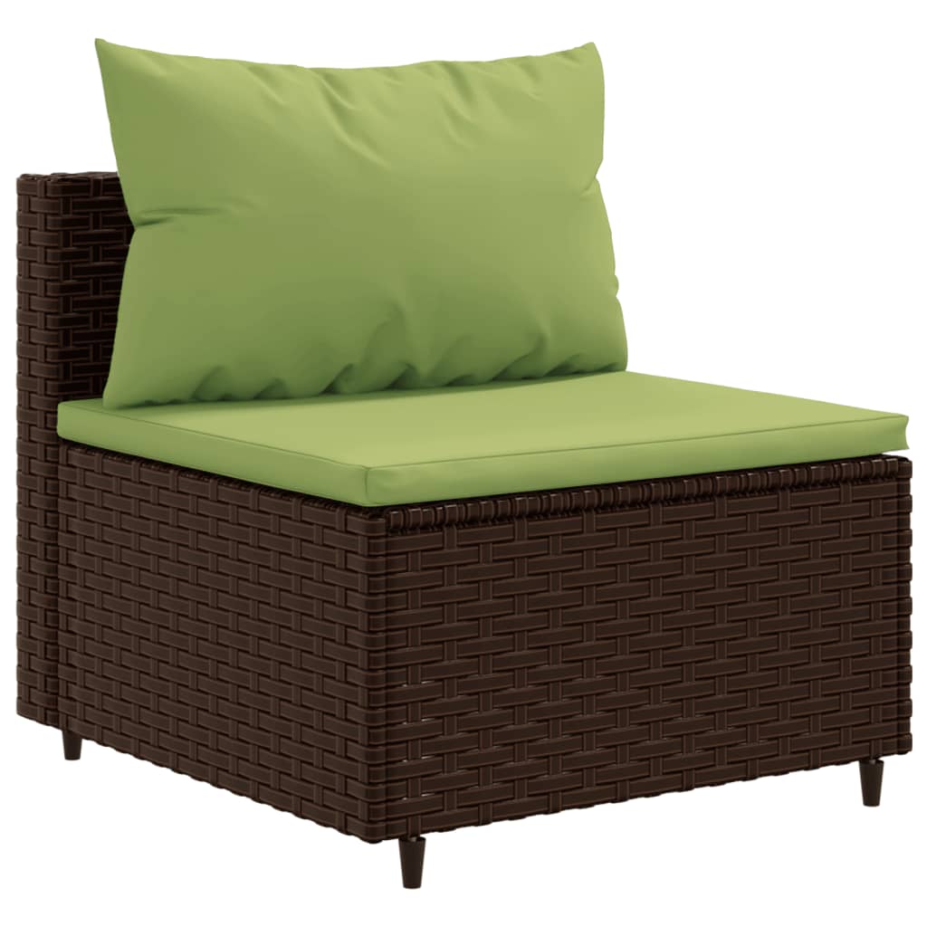 4 Piece Patio Lounge Set with Cushions Brown Poly Rattan