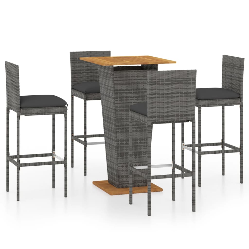 5 Piece Patio Bar Set with Cushions Poly Rattan Gray