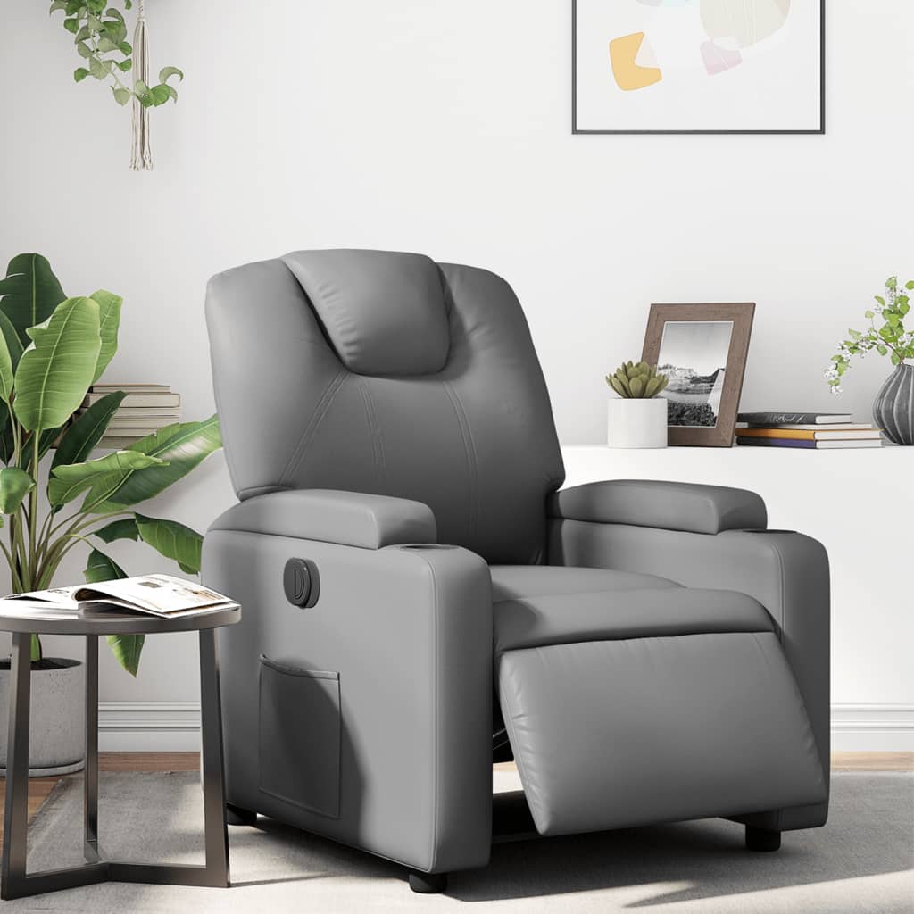 Massage Recliner Chair Gray Faux Leather