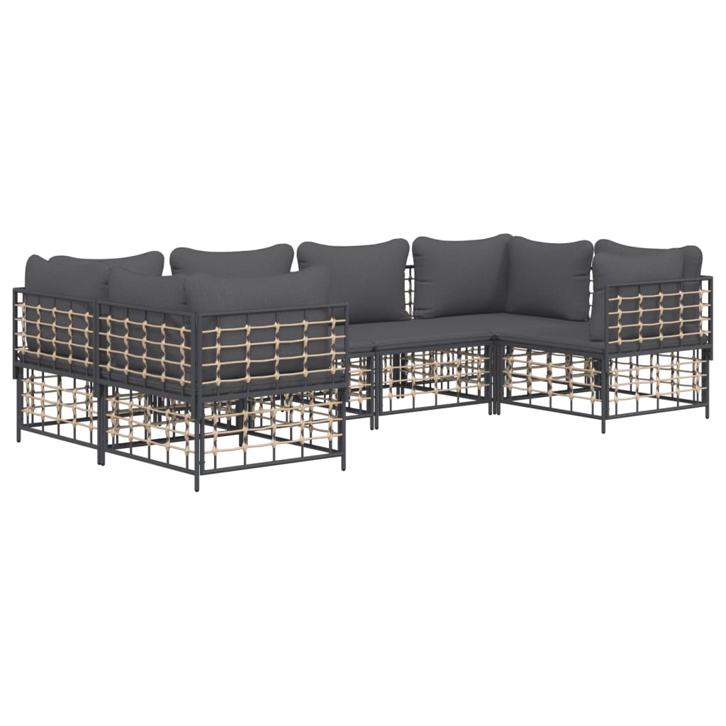 6 Piece Patio Lounge Set with Cushions Anthracite Poly Rattan