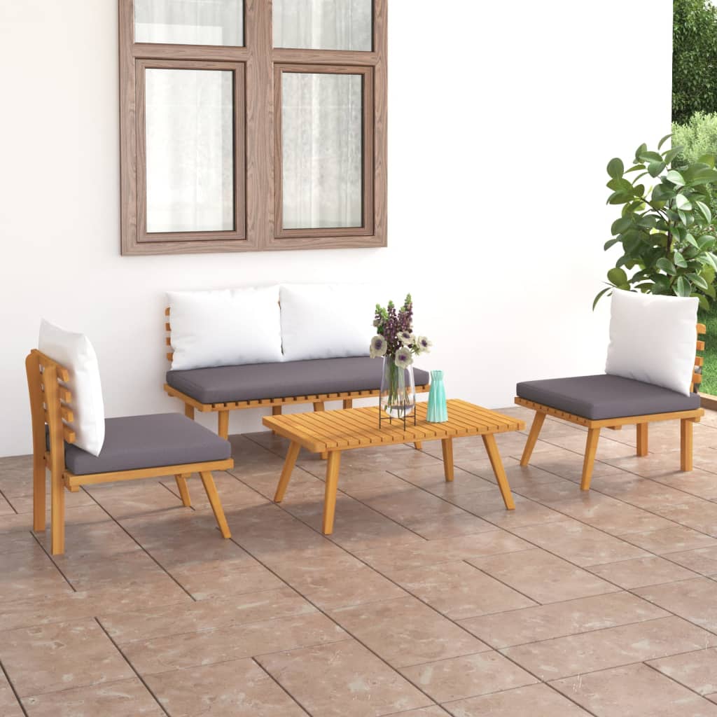 4 Piece Patio Lounge Set with Cushions Solid Acacia Wood