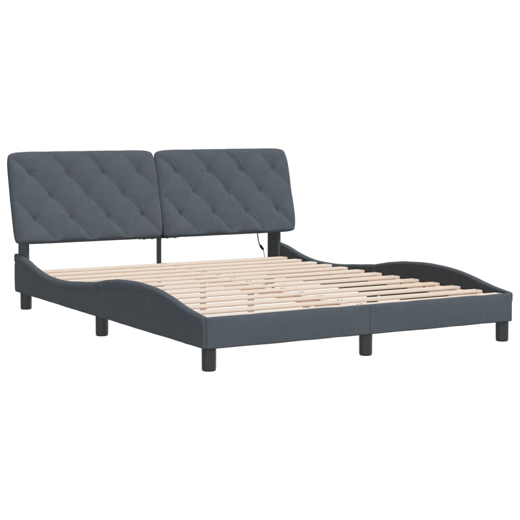 Bed Frame with LED without Mattress Dark Gray 59.8"x79.9" Velvet