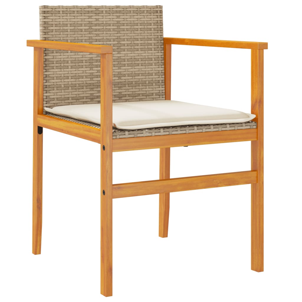 Patio Chairs with Cushions 2 pcs Beige Poly Rattan&Solid Wood