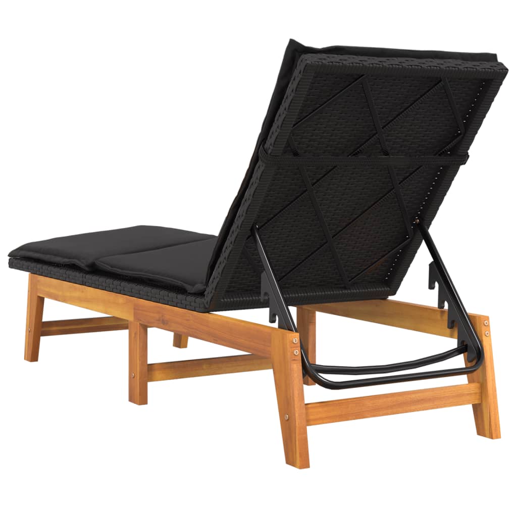 Sun Loungers with Cushions 2 pcs Poly Rattan and Solid Wood Acacia