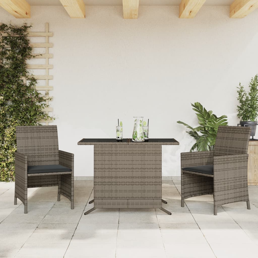 3 Piece Bistro Set with Cushions Gray Poly Rattan