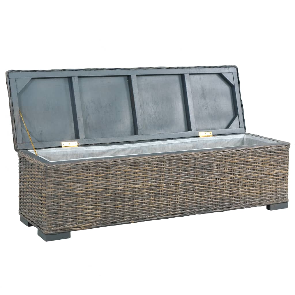 Storage Box 47.2" Gray Kubu Rattan and Solid Mango Wood