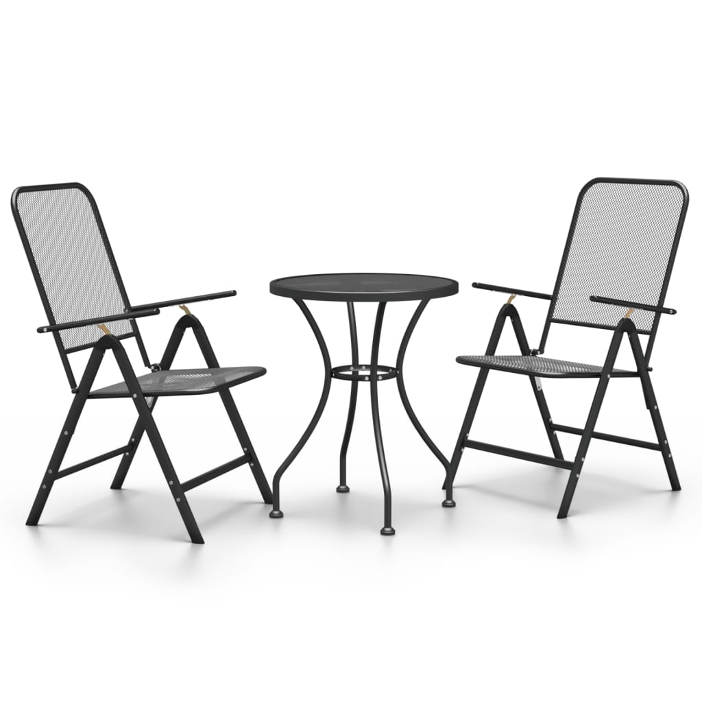 3 Piece Patio Dining Set Expanded Metal Mesh Anthracite