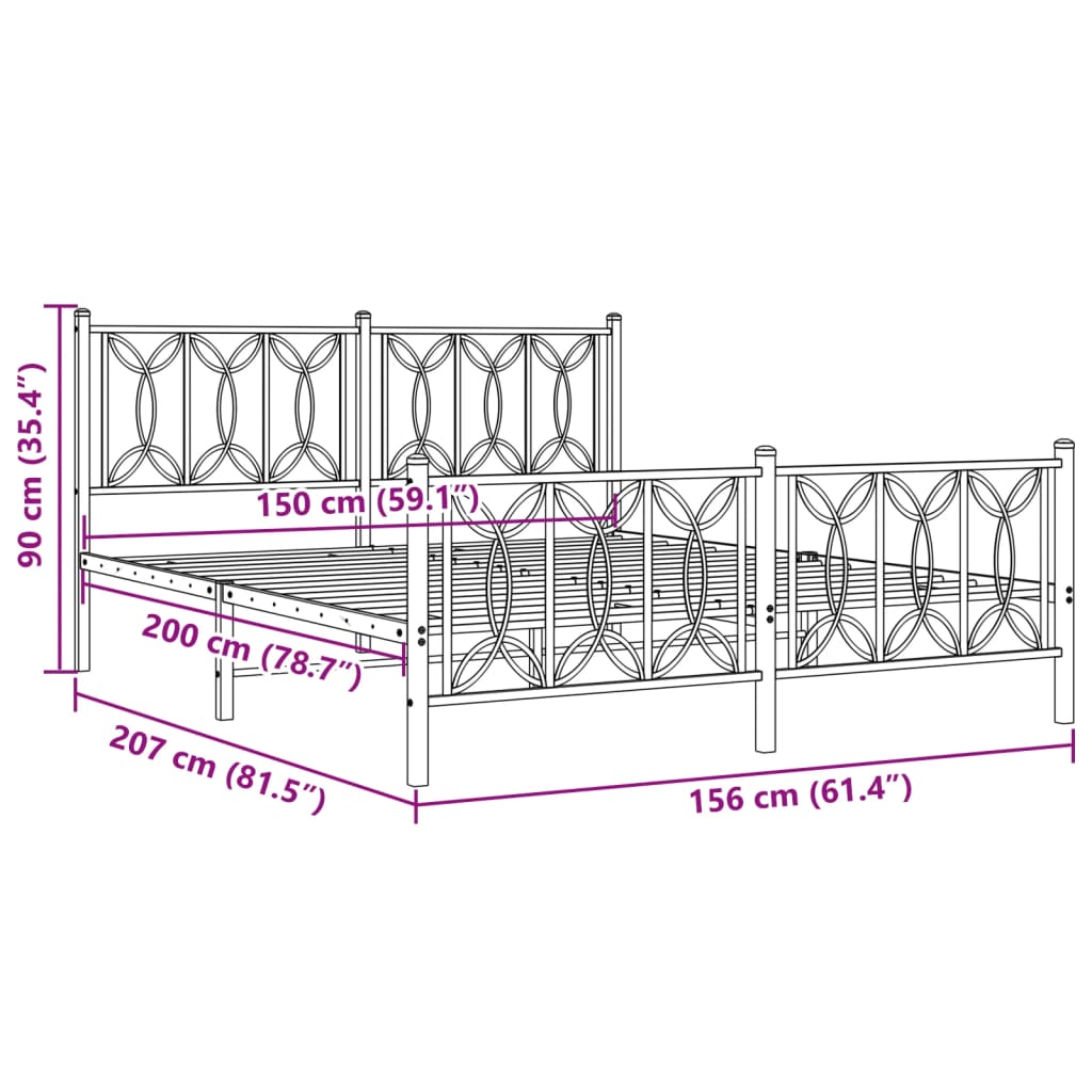 Metal Bed Frame without Mattress with Footboard Black 59.1"x78.7"