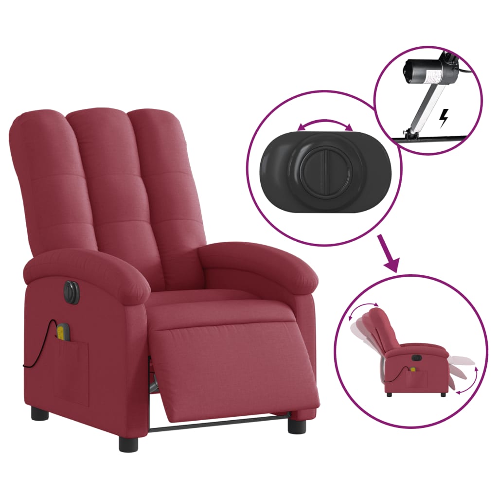 Electric Massage Recliner Chair Wine Red Fabric