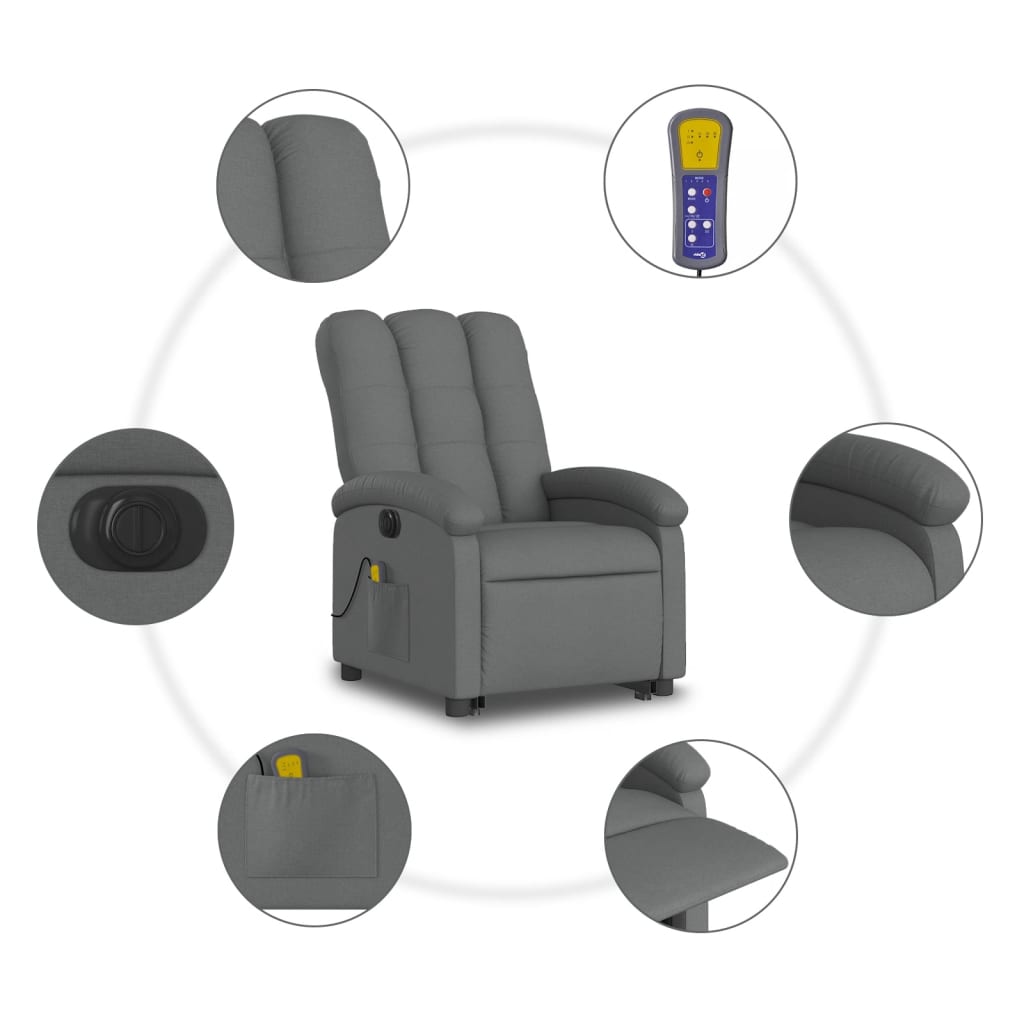 Electric Stand up Massage Recliner Chair Dark Gray Fabric