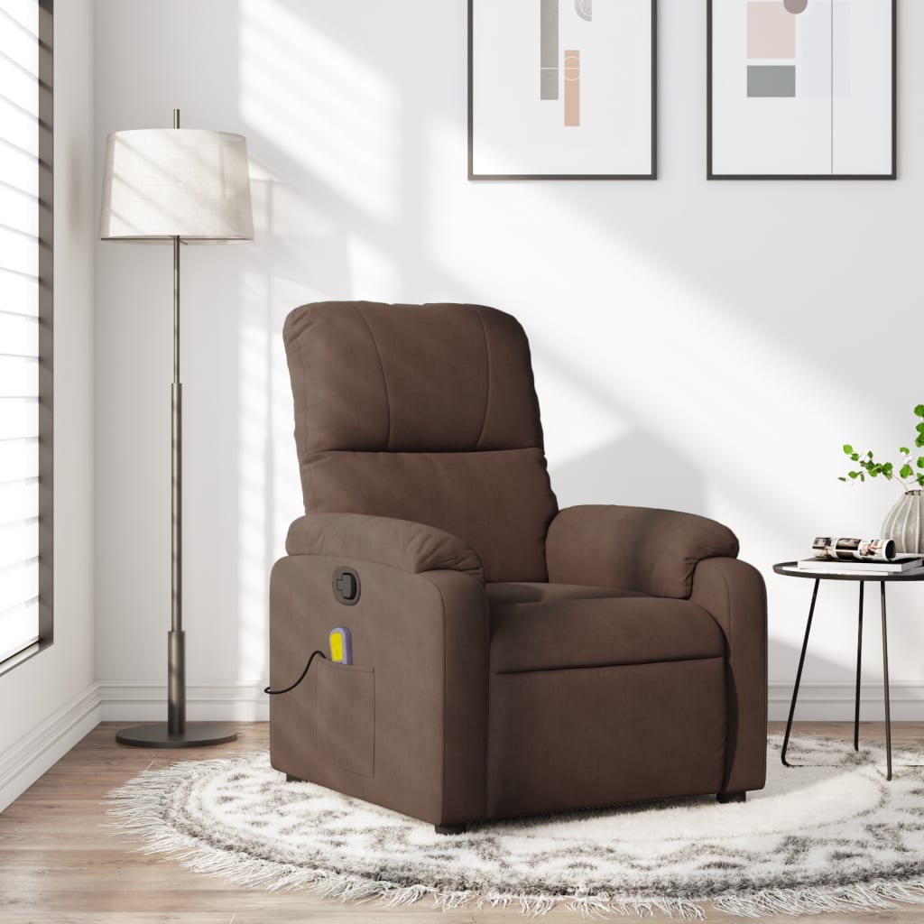 Massage Recliner Chair Brown Microfiber Fabric