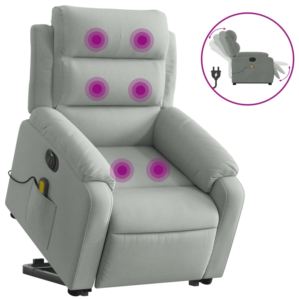 Electric Stand up Massage Recliner Chair Light Gray Velvet