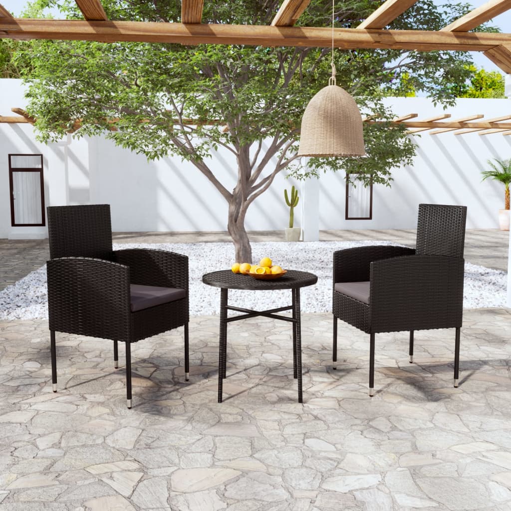 3 Piece Patio Dining Set Poly Rattan Black