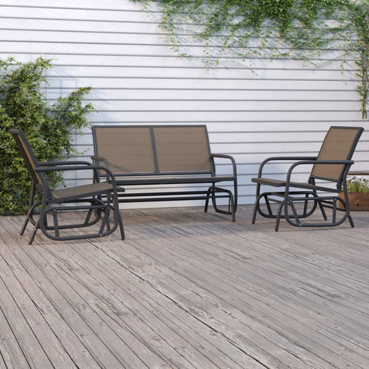 3 Piece Garden Glider Lounge Set Brown Textilene and Steel