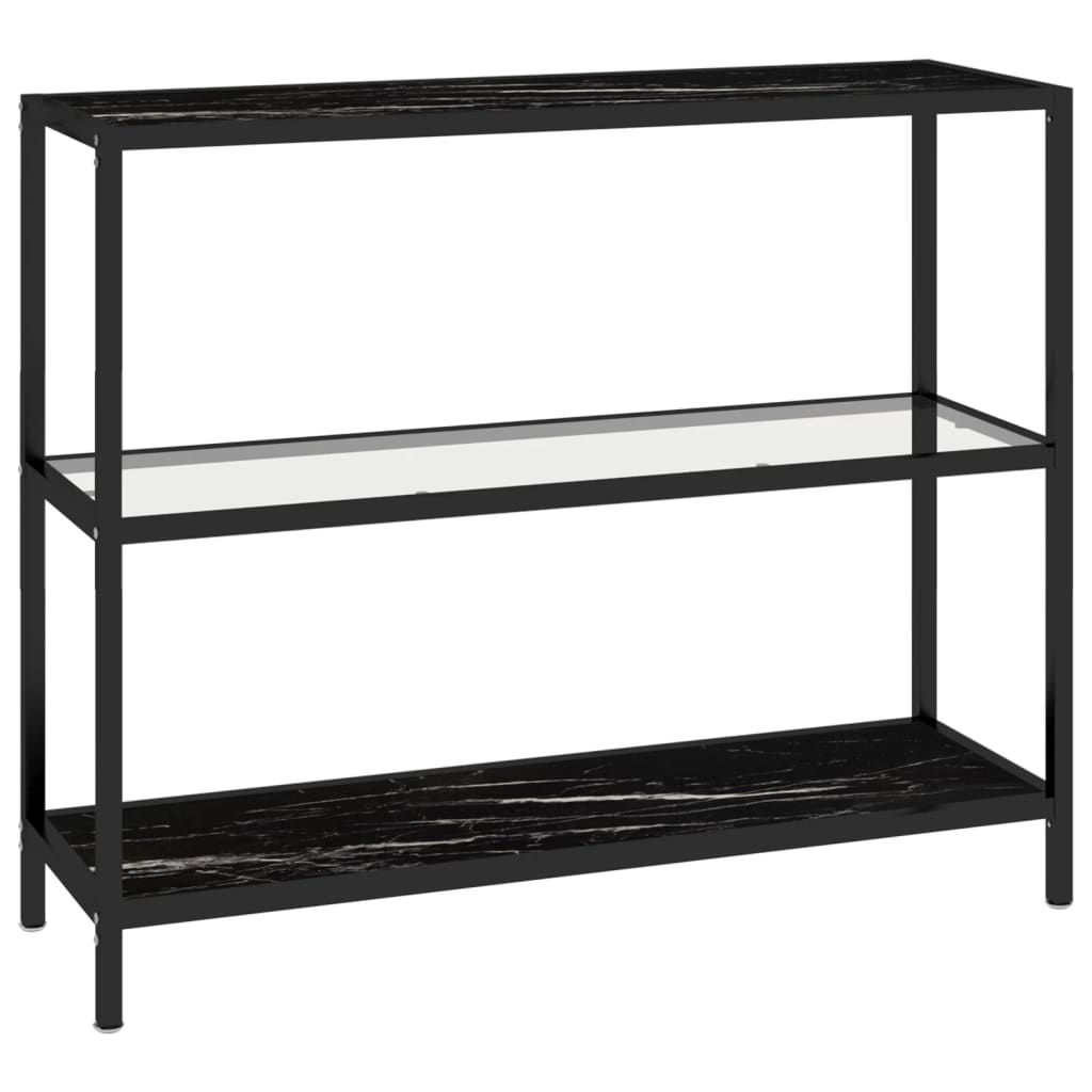 Shelf Transparent and Black Marble 39.4"x14.2"x35.4" Tempered Glass