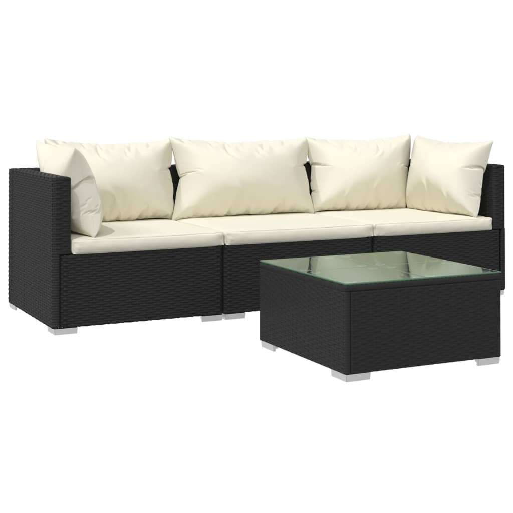 Patio Furniture Set 4 Piece with Cushions Poly Rattan Black