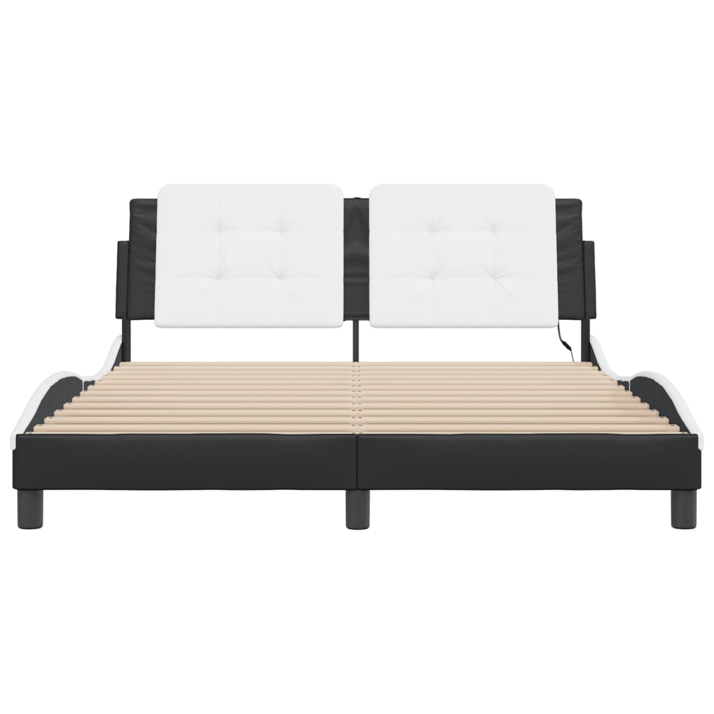 Bed Frame with LED without Mattress Black and White 59.8"x79.9"