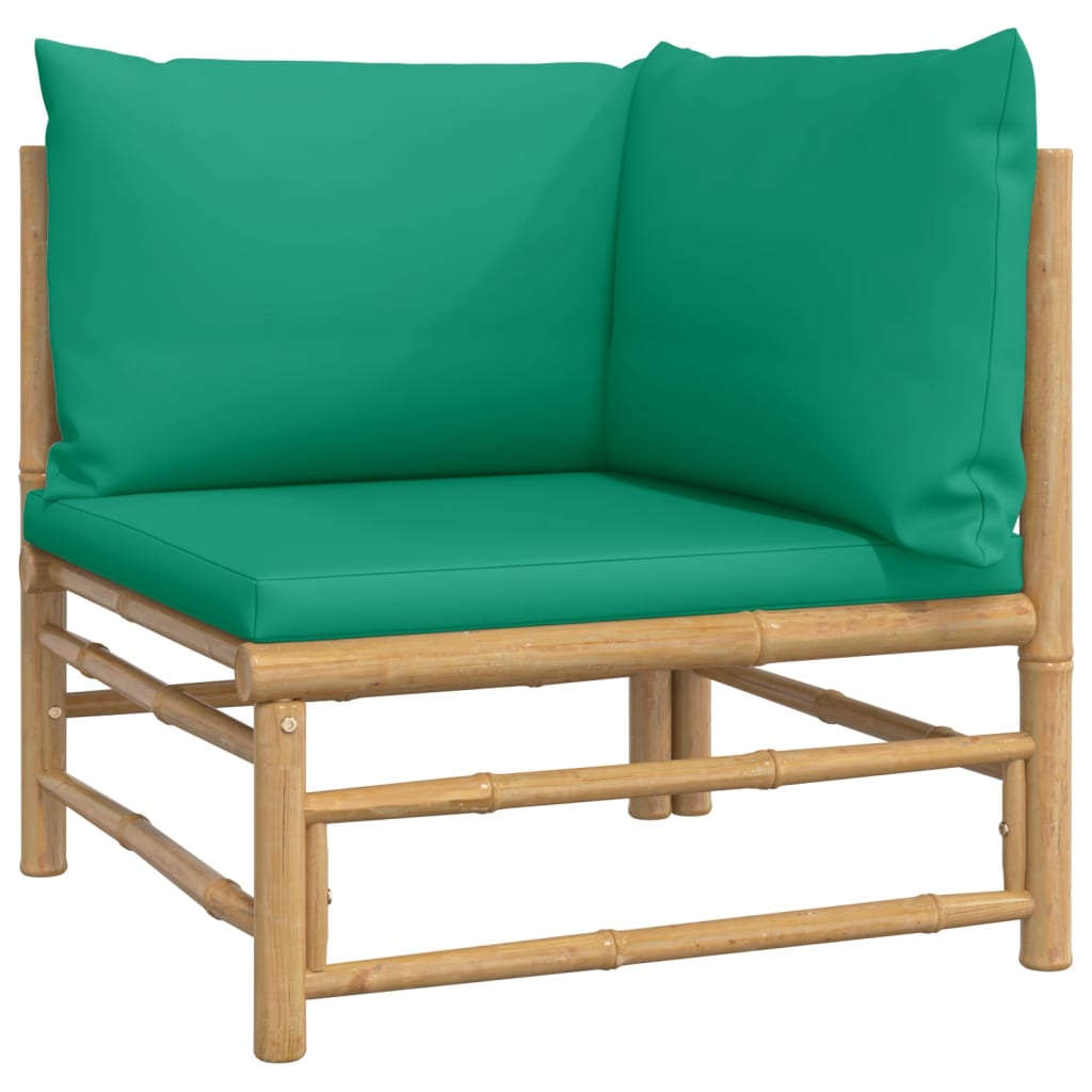 Patio Corner Sofas with Green Cushions 2 pcs Bamboo