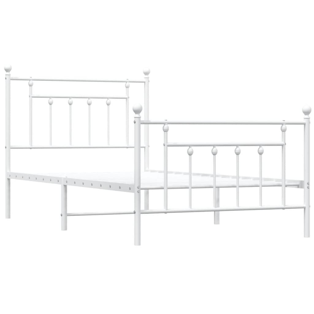 Metal Bed Frame without Mattress with Footboard White 39.4"x74.8"