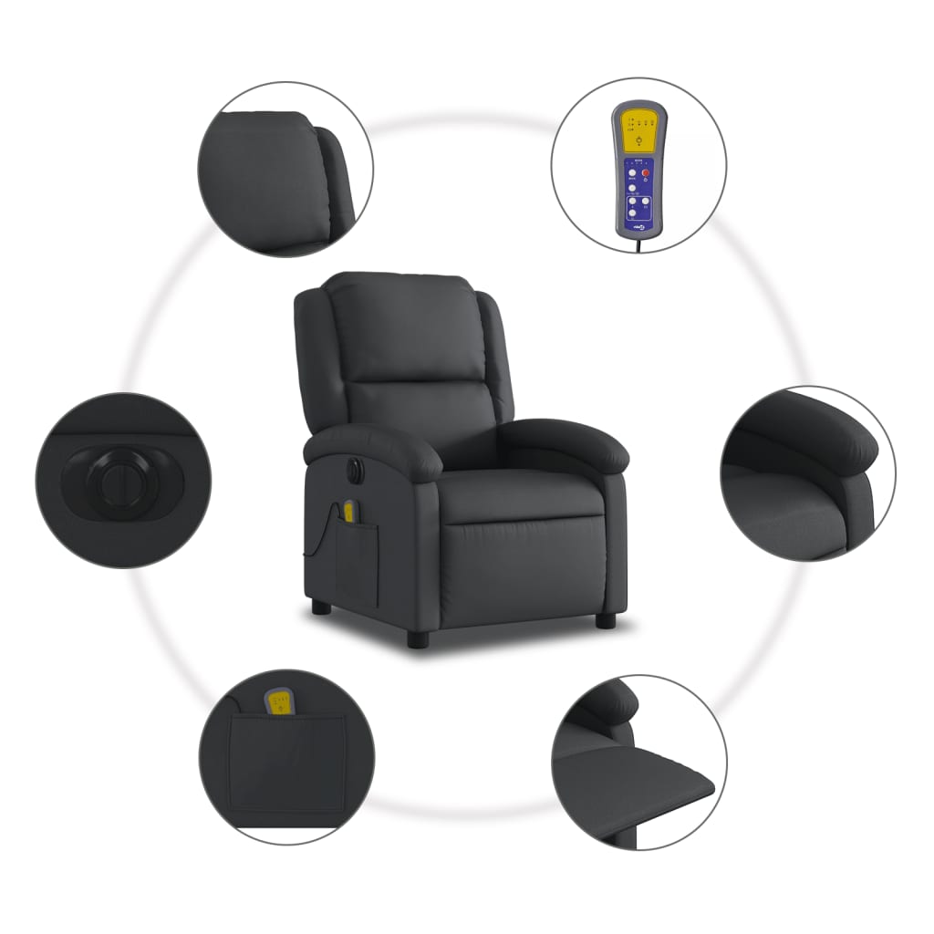 Electric Massage Recliner Chair Black Real Leather