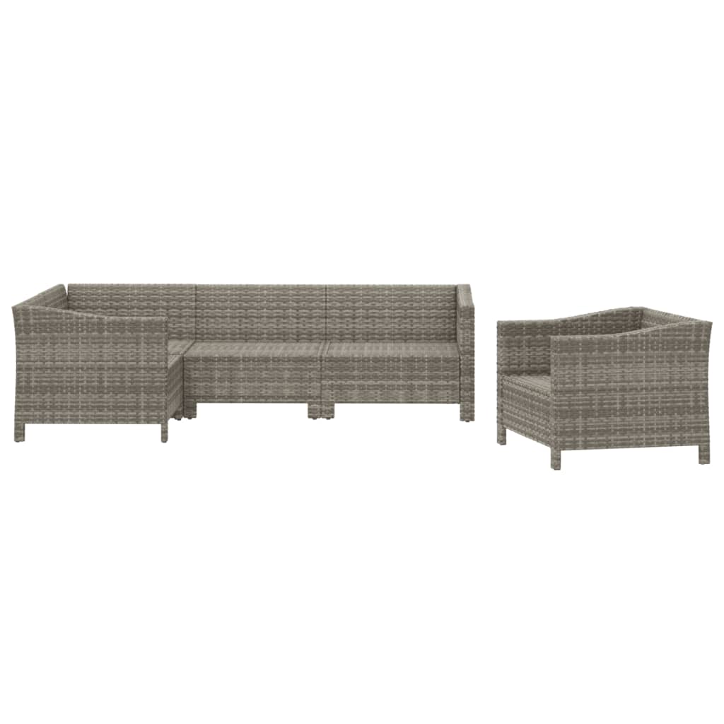 5 Piece Patio Lounge Set with Cushions Gray Poly Rattan