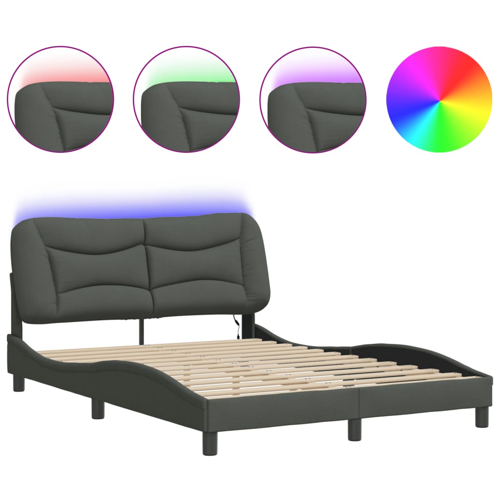 Bed Frame with LED without Mattress Dark Gray 53.9"x74.8" Fabric